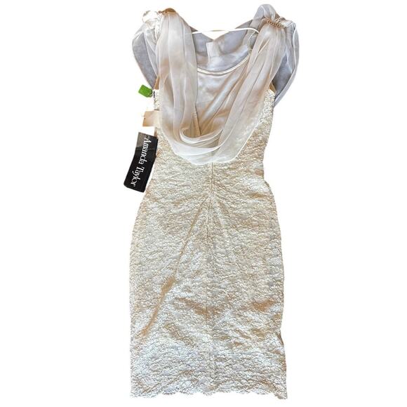 Vintage short wedding dress cowl neck drape lace - Picture 2 of 8